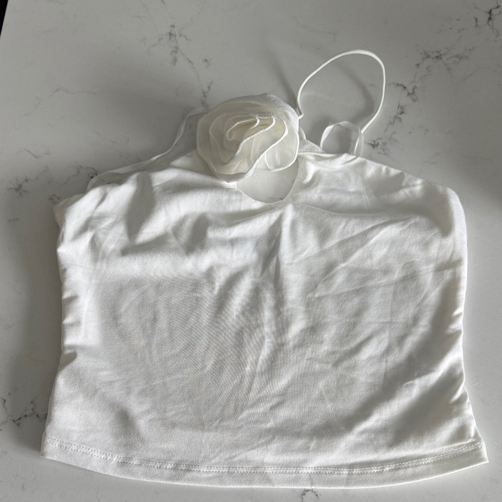 White Fox Boutique White Tank Top with Floral Accent